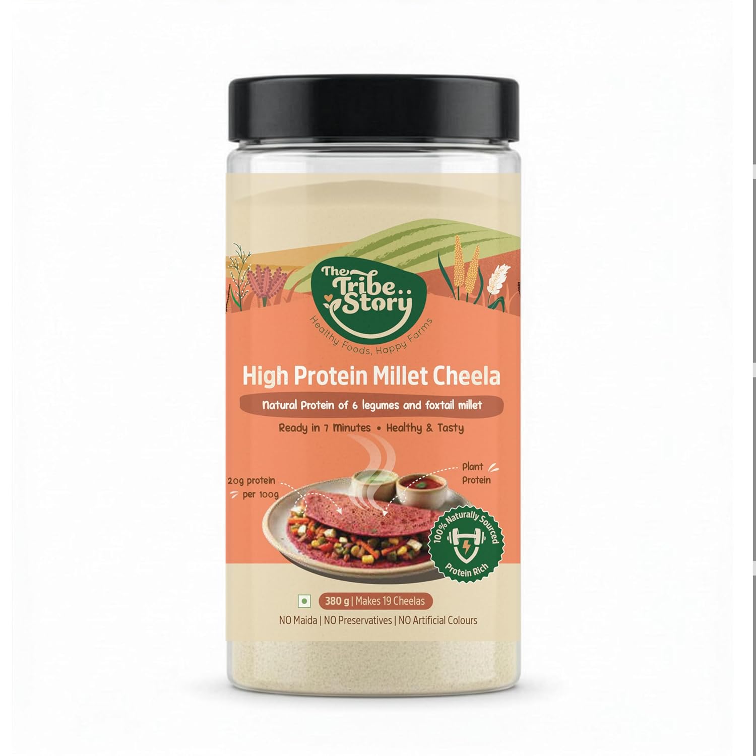The Tribe Story High Protein Multigrain Cheela Mix 380g | Foxtail Millet + Beetroot + 20g Plant Protein